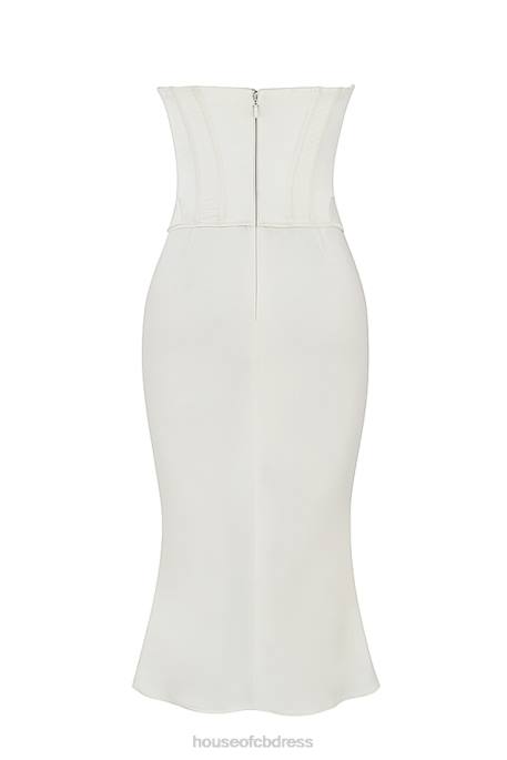 House of CB Sienna Ivory Satin Strapless Corset Midi Dress Clothing 4H6N471