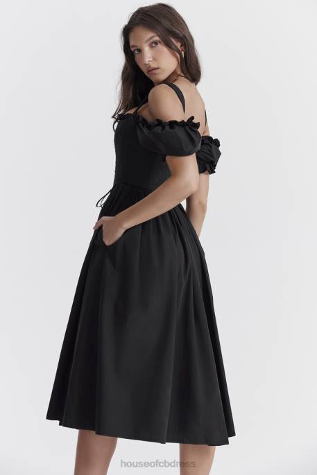 House of CB Silvana Black Puff Sleeve Midi Sundress Clothing 4H6N225