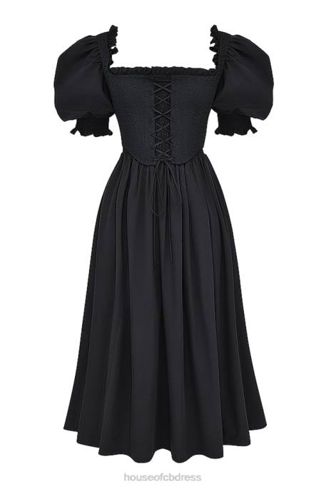 House of CB Silvana Black Puff Sleeve Midi Sundress Clothing 4H6N225