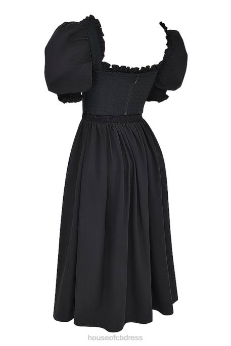House of CB Silvana Black Puff Sleeve Midi Sundress Clothing 4H6N225