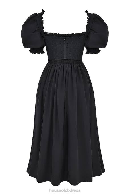 House of CB Silvana Black Puff Sleeve Midi Sundress Clothing 4H6N225
