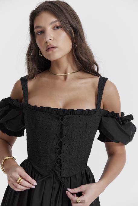 House of CB Silvana Black Puff Sleeve Midi Sundress Clothing 4H6N225