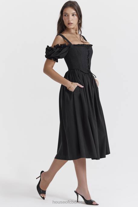 House of CB Silvana Black Puff Sleeve Midi Sundress Clothing 4H6N225