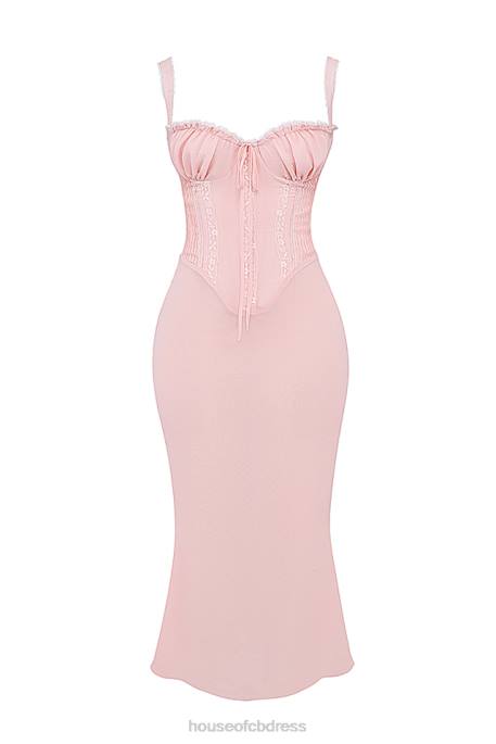 House of CB Syrah Soft Peach Lace Back Midi Dress Clothing 4H6N135