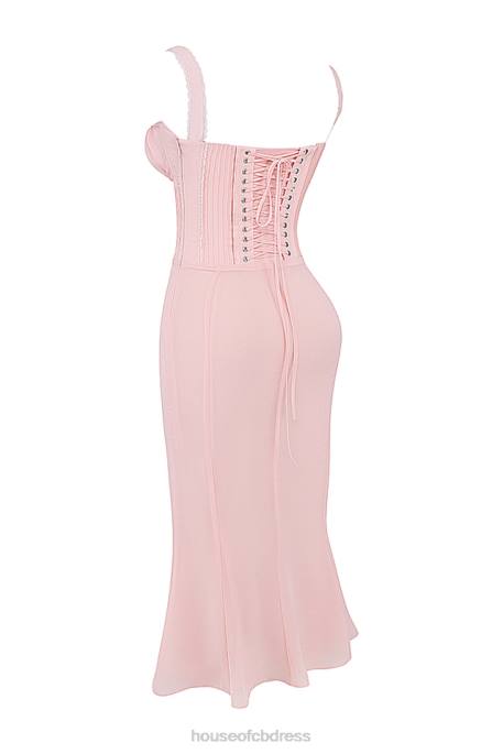 House of CB Syrah Soft Peach Lace Back Midi Dress Clothing 4H6N135