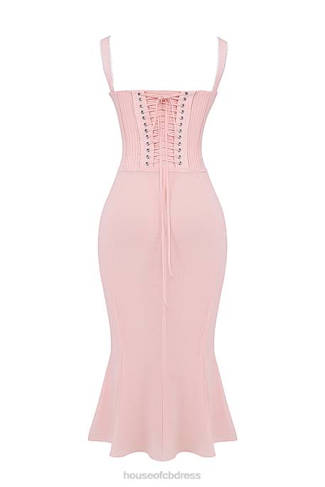 House of CB Syrah Soft Peach Lace Back Midi Dress Clothing 4H6N135