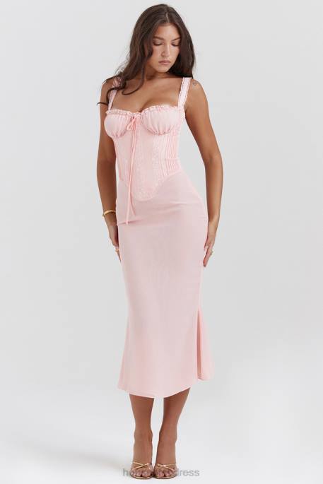 House of CB Syrah Soft Peach Lace Back Midi Dress Clothing 4H6N135