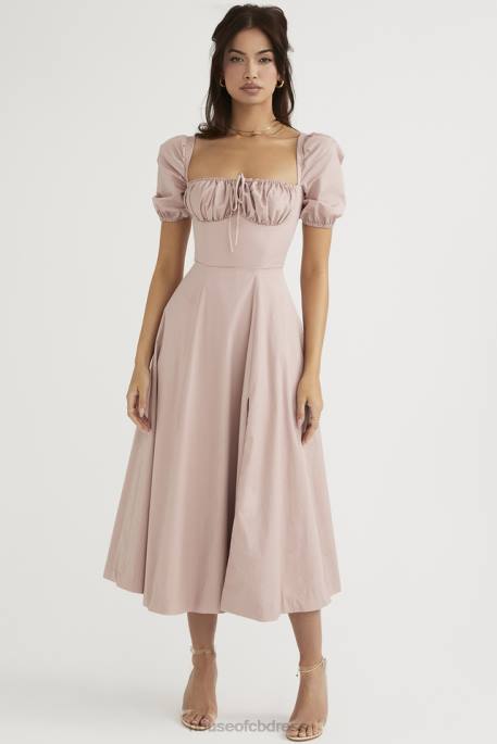 House of CB Tallulah Blush Puff Sleeve Midi Dress Clothing 4H6N486