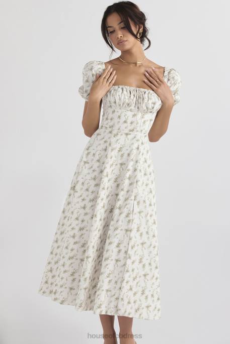 House of CB Tallulah Garden Print Puff Sleeve Midi Sundress Clothing 4H6N441