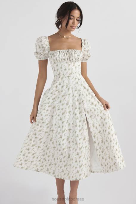 House of CB Tallulah Garden Print Puff Sleeve Midi Sundress Clothing 4H6N441
