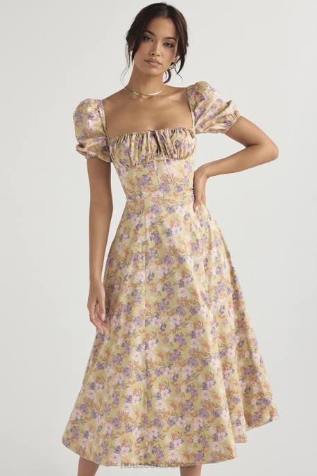 House of CB Tallulah Peony Print Puff Sleeve Midi Sundress Clothing 4H6N428