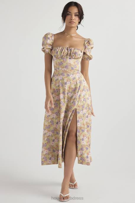 House of CB Tallulah Peony Print Puff Sleeve Midi Sundress Clothing 4H6N428