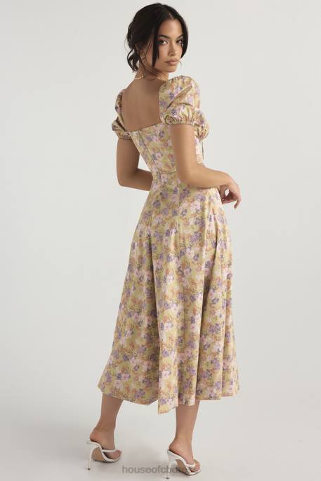 House of CB Tallulah Peony Print Puff Sleeve Midi Sundress Clothing 4H6N428