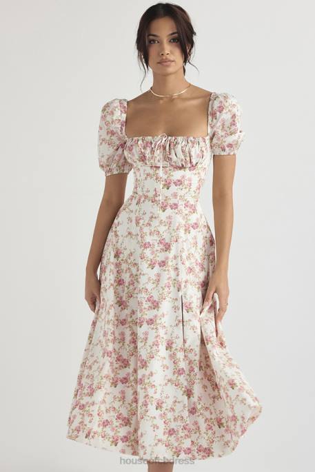 House of CB Tallulah Rose Print Puff Sleeve Midi Sundress Clothing 4H6N427