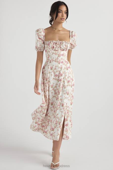 House of CB Tallulah Rose Print Puff Sleeve Midi Sundress Clothing 4H6N427