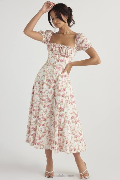 House of CB Tallulah Rose Print Puff Sleeve Midi Sundress Clothing 4H6N427
