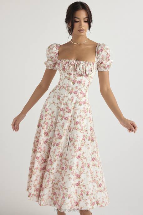 House of CB Tallulah Rose Print Puff Sleeve Midi Sundress Clothing 4H6N427