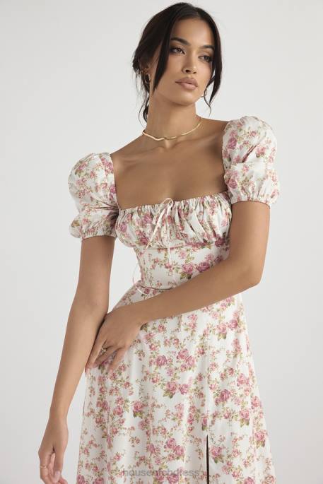 House of CB Tallulah Rose Print Puff Sleeve Midi Sundress Clothing 4H6N427