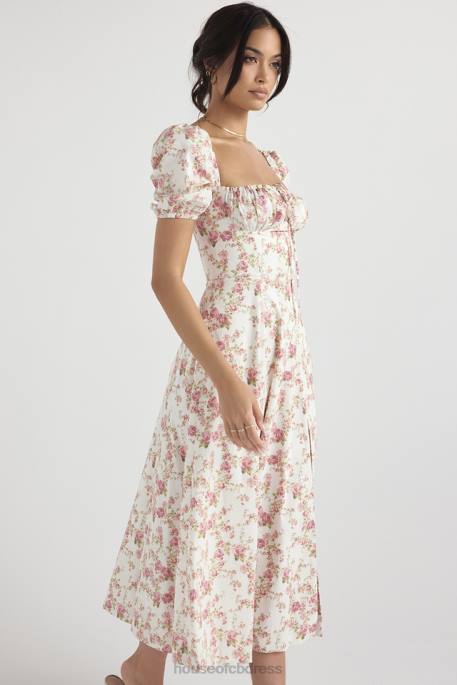 House of CB Tallulah Rose Print Puff Sleeve Midi Sundress Clothing 4H6N427
