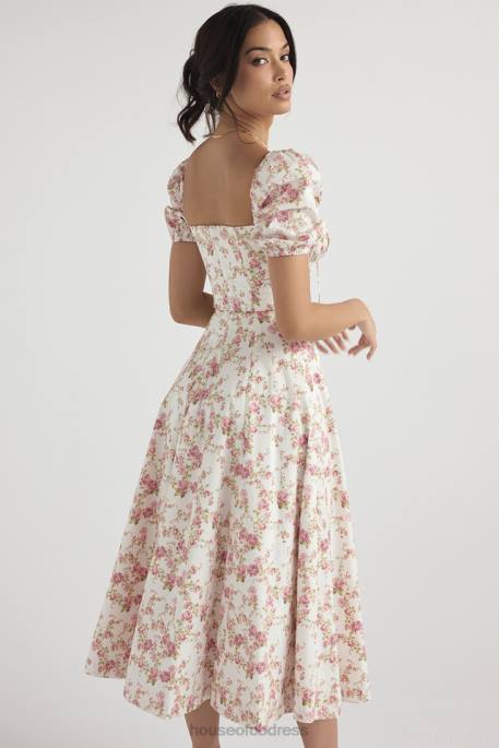 House of CB Tallulah Rose Print Puff Sleeve Midi Sundress Clothing 4H6N427
