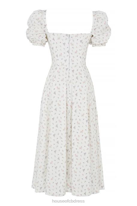House of CB Tallulah White Floral Puff Sleeve Midi Dress Clothing 4H6N571
