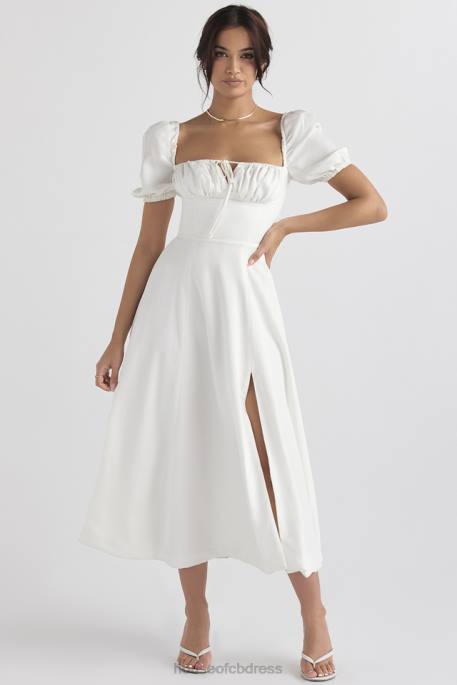 House of CB Tallulah White Puff Sleeve Midi Sundress Clothing 4H6N440