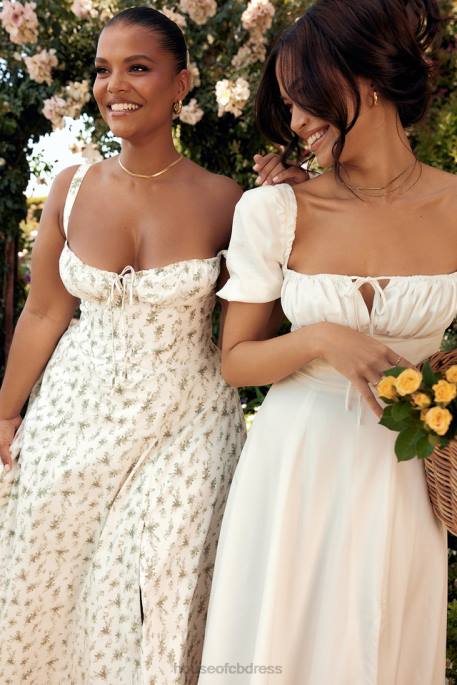House of CB Tallulah White Puff Sleeve Midi Sundress Clothing 4H6N440