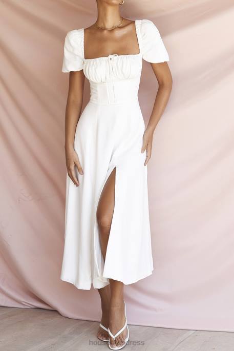 House of CB Tallulah White Puff Sleeve Midi Sundress Clothing 4H6N440