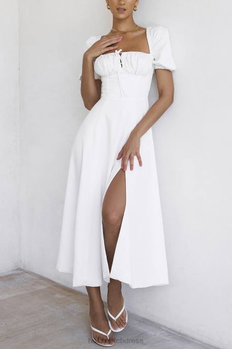 House of CB Tallulah White Puff Sleeve Midi Sundress Clothing 4H6N440