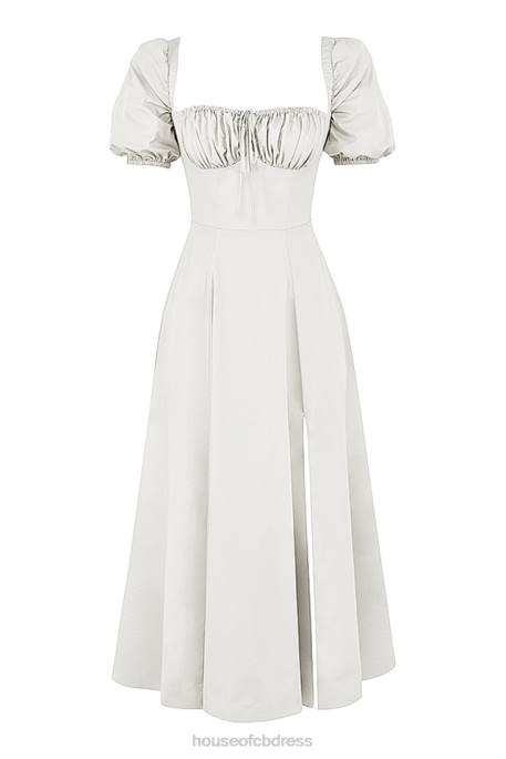 House of CB Tallulah White Puff Sleeve Midi Sundress Clothing 4H6N440
