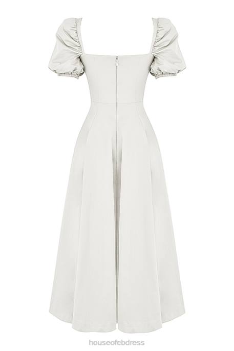 House of CB Tallulah White Puff Sleeve Midi Sundress Clothing 4H6N440