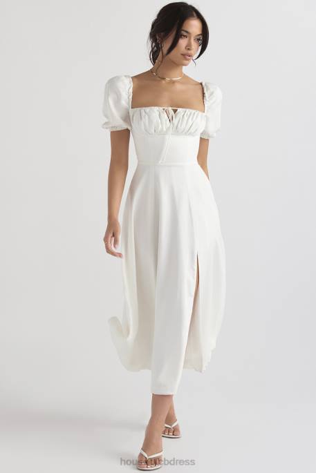 House of CB Tallulah White Puff Sleeve Midi Sundress Clothing 4H6N440