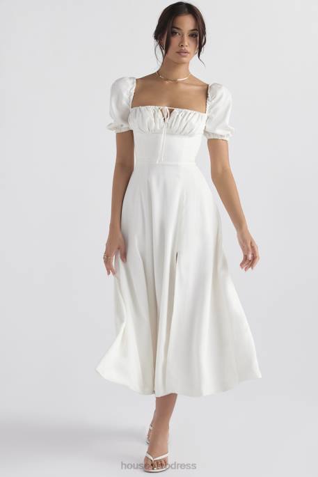 House of CB Tallulah White Puff Sleeve Midi Sundress Clothing 4H6N440