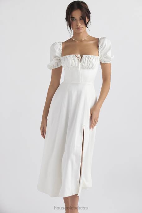 House of CB Tallulah White Puff Sleeve Midi Sundress Clothing 4H6N440