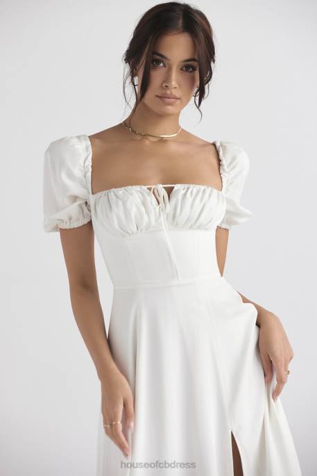 House of CB Tallulah White Puff Sleeve Midi Sundress Clothing 4H6N440