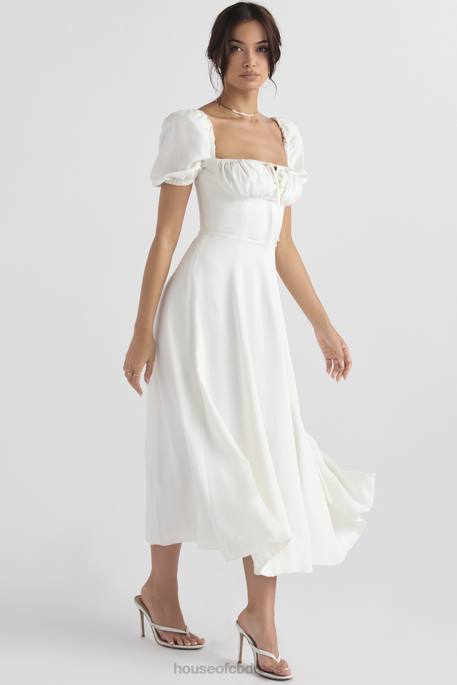 House of CB Tallulah White Puff Sleeve Midi Sundress Clothing 4H6N440