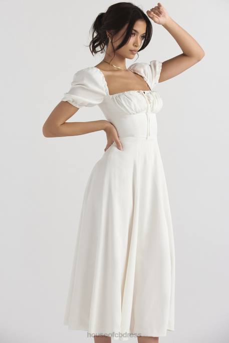 House of CB Tallulah White Puff Sleeve Midi Sundress Clothing 4H6N440