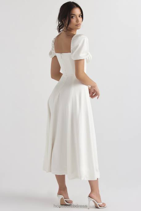 House of CB Tallulah White Puff Sleeve Midi Sundress Clothing 4H6N440