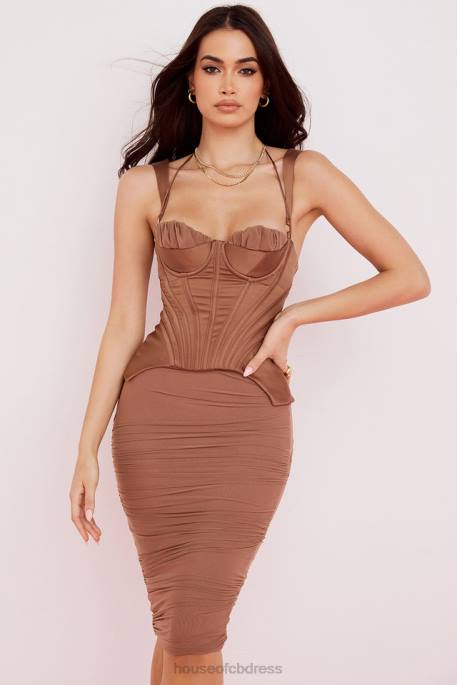 House of CB Talya Toffee Corset Midi Dress Clothing 4H6N581