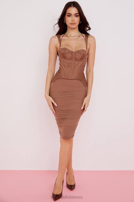 House of CB Talya Toffee Corset Midi Dress Clothing 4H6N581
