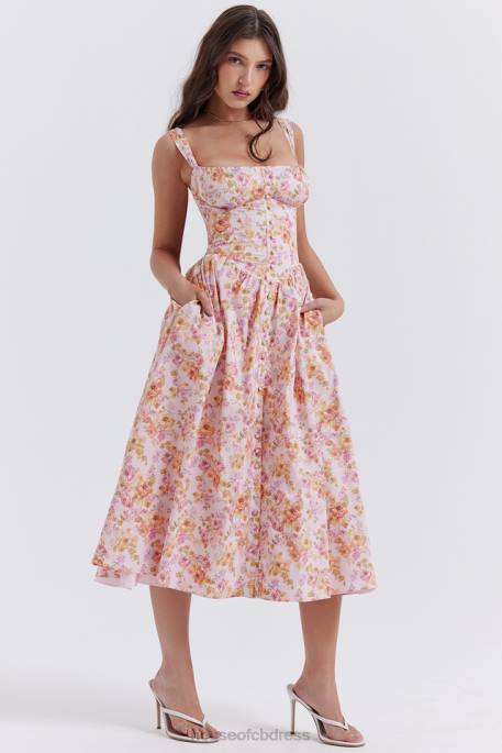 House of CB Tatiana Pink Print Midi Sundress Clothing 4H6N252