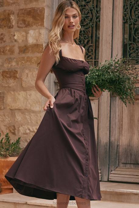 House of CB Tatiana Rich Brown Midi Sundress Clothing 4H6N172