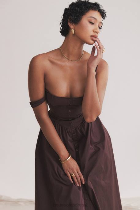 House of CB Tatiana Rich Brown Midi Sundress Clothing 4H6N172
