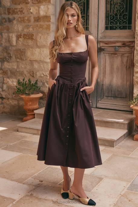 House of CB Tatiana Rich Brown Midi Sundress Clothing 4H6N172