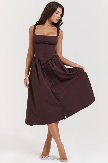 House of CB Tatiana Rich Brown Midi Sundress Clothing 4H6N172