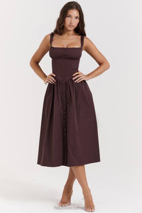 House of CB Tatiana Rich Brown Midi Sundress Clothing 4H6N172