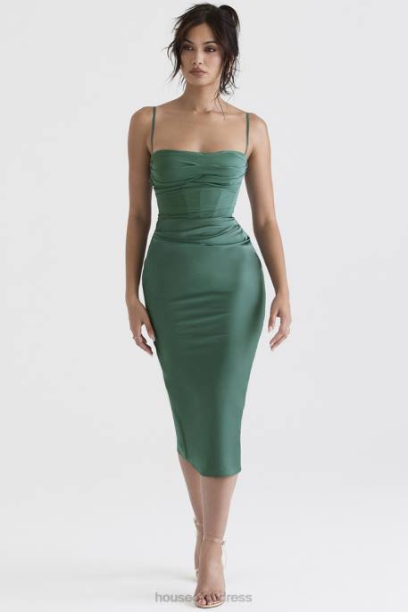 House of CB Teia Forest Draped Corset Midi Dress Clothing 4H6N388