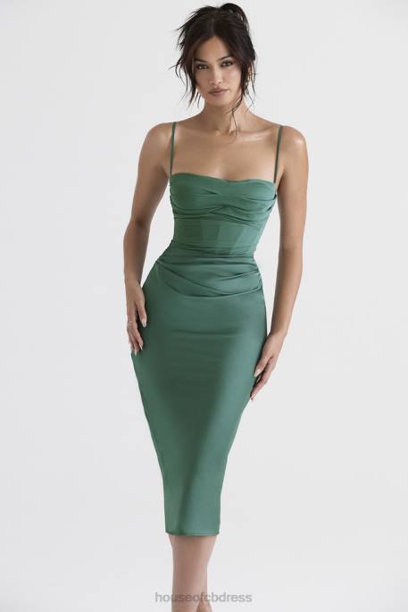 House of CB Teia Forest Draped Corset Midi Dress Clothing 4H6N388