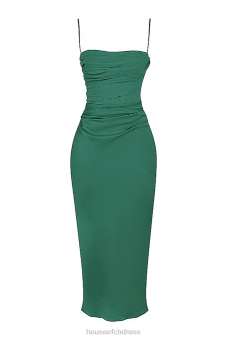 House of CB Teia Forest Draped Corset Midi Dress Clothing 4H6N388