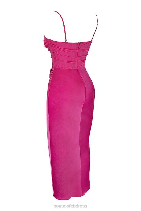 House of CB Teia Hot Pink Draped Corset Midi Dress Clothing 4H6N319